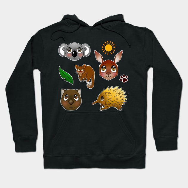 Sparkly Eyed Australian Animals, Hoodie by Fizzy Vee